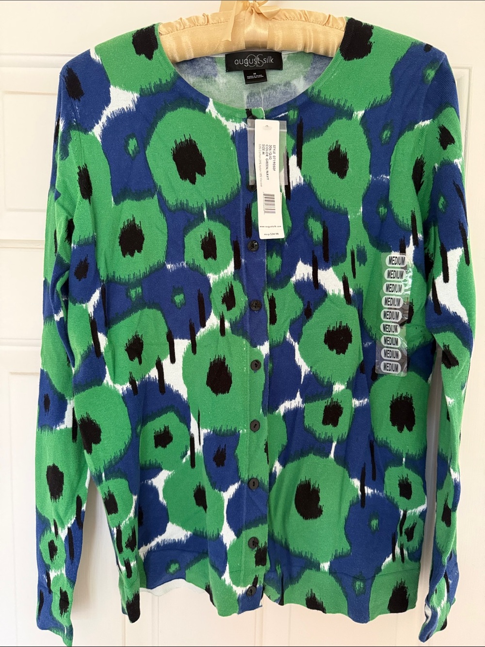 August Silk Green, Blue & Black Abstract Print Button-Front Cardigan - Size M